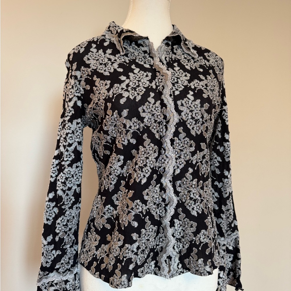 Black and White Button Down Shirt with Lace Detailing